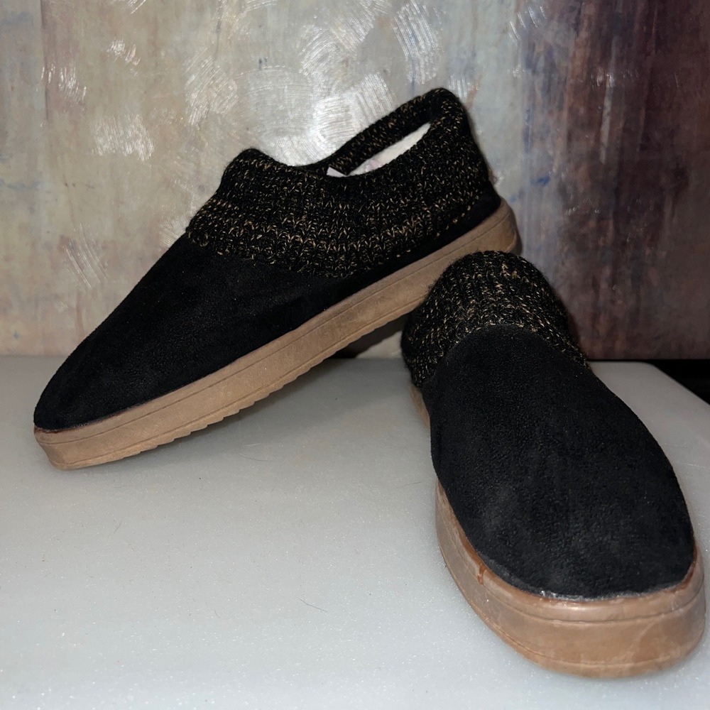 Unbranded Moccasin Slipper Women 10 Black Good Knit Collar Faux Fur Lined Cozy